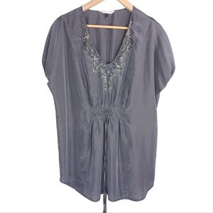Rebecca Taylor Silk Beaded Neck Boho Tunic Blouse